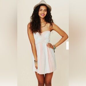 Free People striped burlap tube dress strapless lines size 0 beach boho